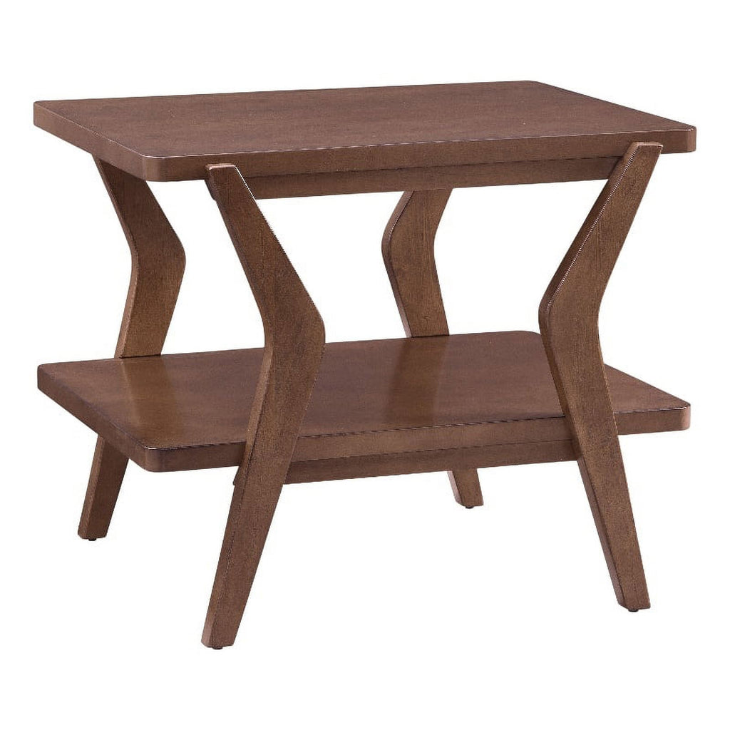 Brown Walnut Wood End Table with Lower Shelf W63761