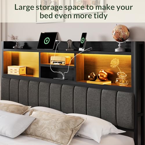 King Size Wooden Platform Bed Frame with 6 Storage Drawers and Headboard D896