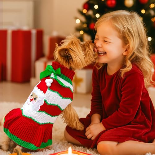 Dog Christmas Sweater Dress with Leash Hole Turtleneck Knitted Pullover E96430