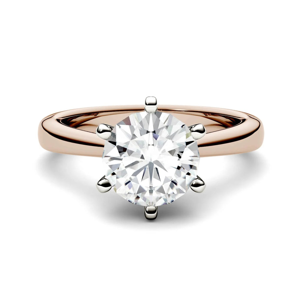 14K Rose Gold Moissanite Round Solitaire Engagement Ring 1.90 DEW G487