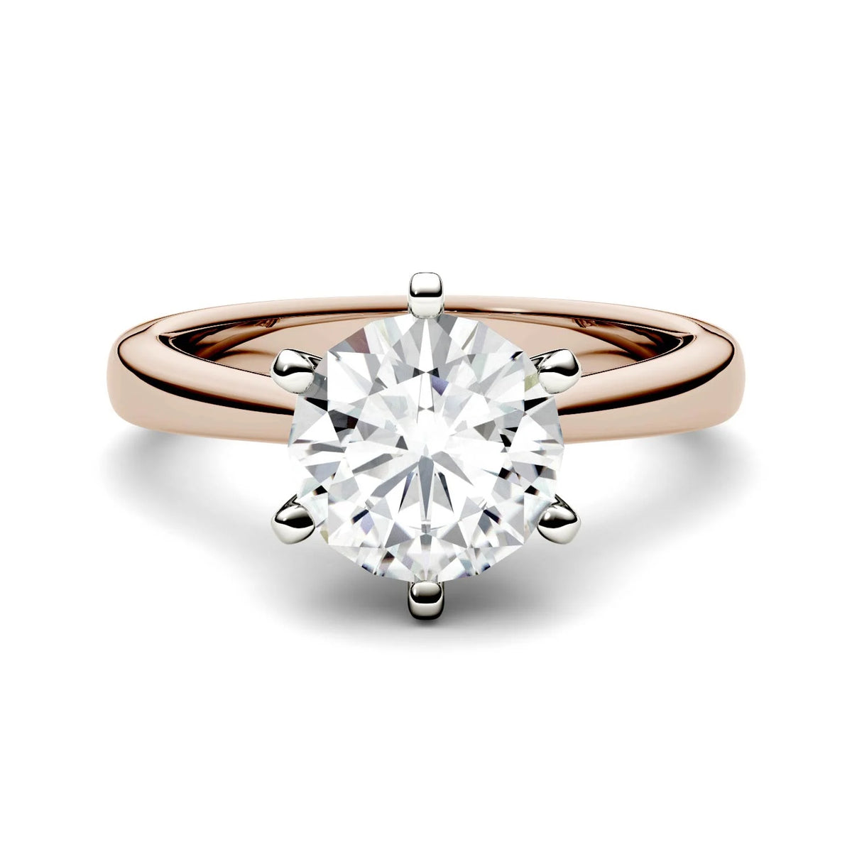 14K Rose Gold Moissanite Round Solitaire Engagement Ring 1.90 DEW G487
