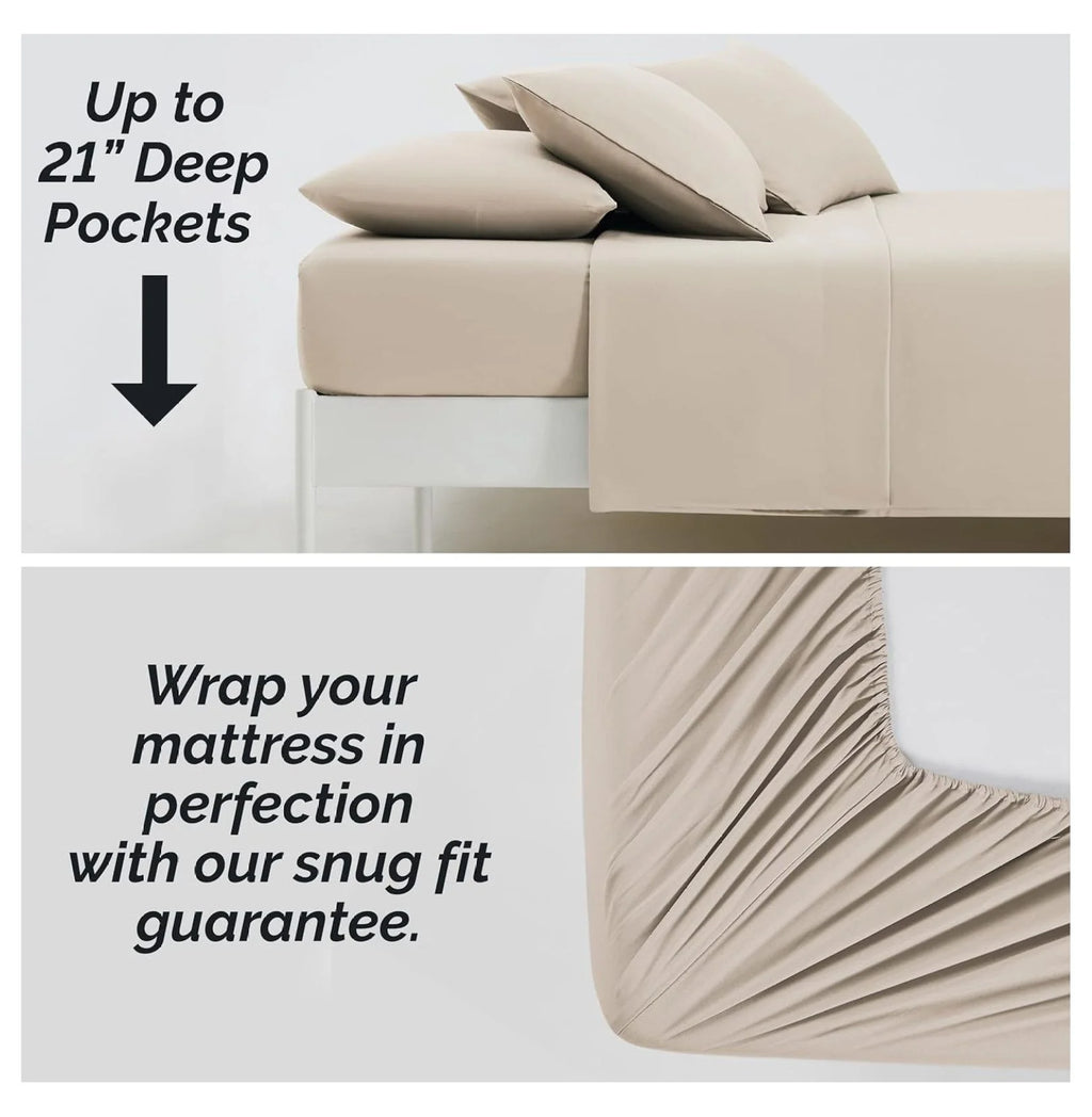 6-Piece Full Size Extra Deep Pocket Sheet Set with Flat and Fitted Sheet, 4 Pillowcases W553