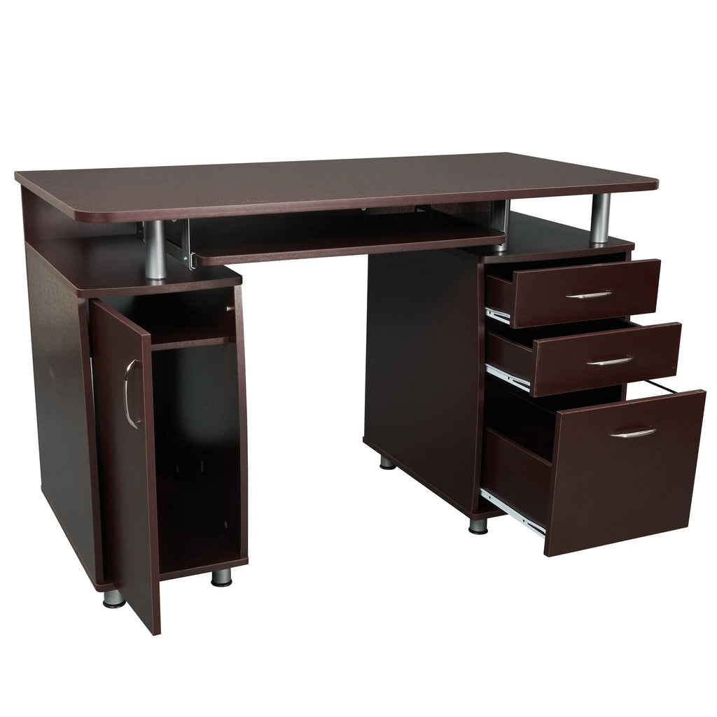 Chocolate Computer Workstation with Cabinet and Drawers T1261