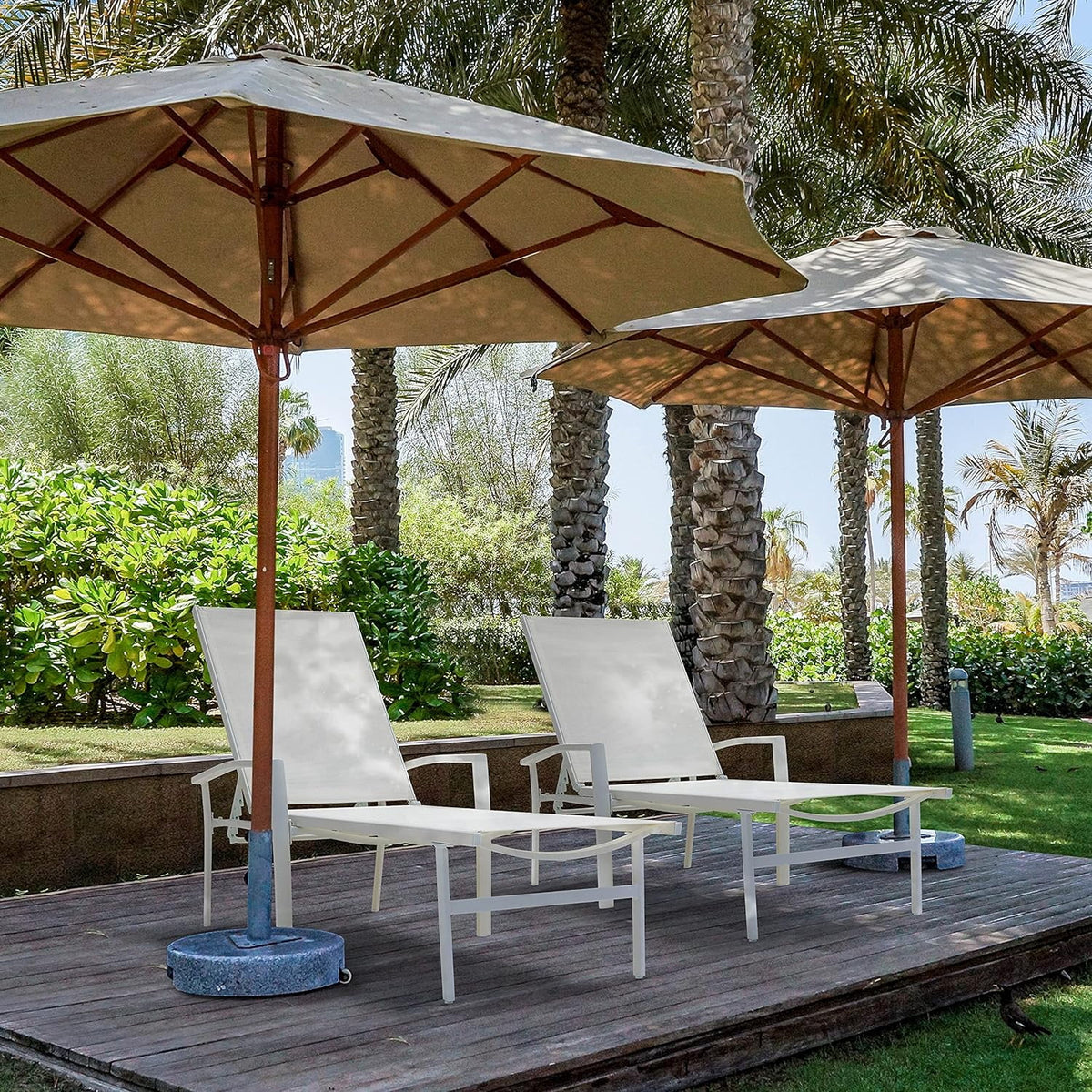 Set Of 2 White Adjustable Folding Outdoor Chaise Lounge Chair H2569