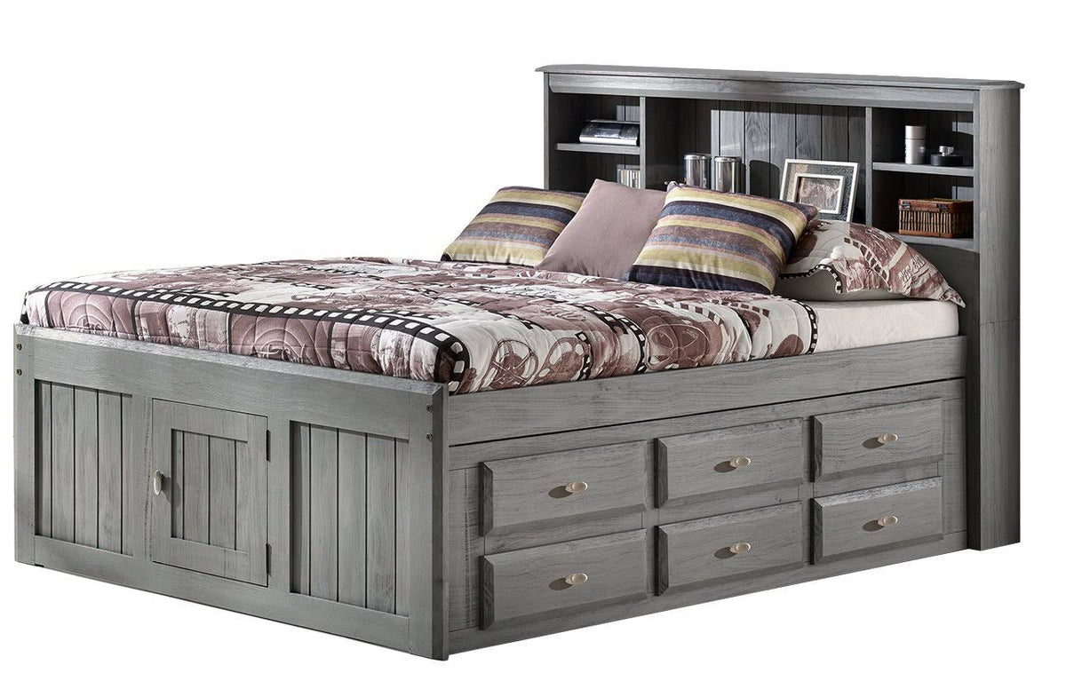 Charcoal Full Bookcase Bed with 12 Drawers F557406