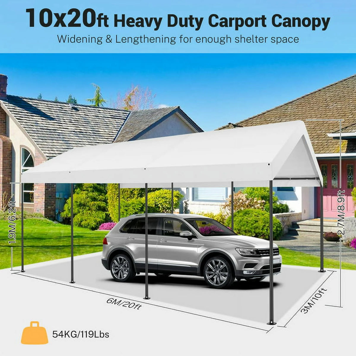 10x20ft Heavy Duty Double-Layer Waterproof Steel Frame Carport Canopy K2702