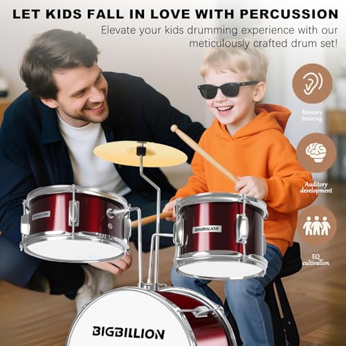 3-Piece 14'' Junior Drum Set with Bass Tom Snare Drum, Cymbal, Pedal, Drumsticks (Pink) E239