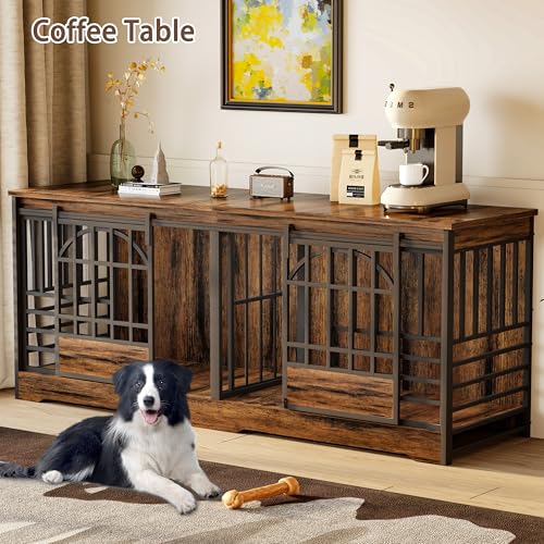 Brown Double Dog Crate Furniture with Divider X7152