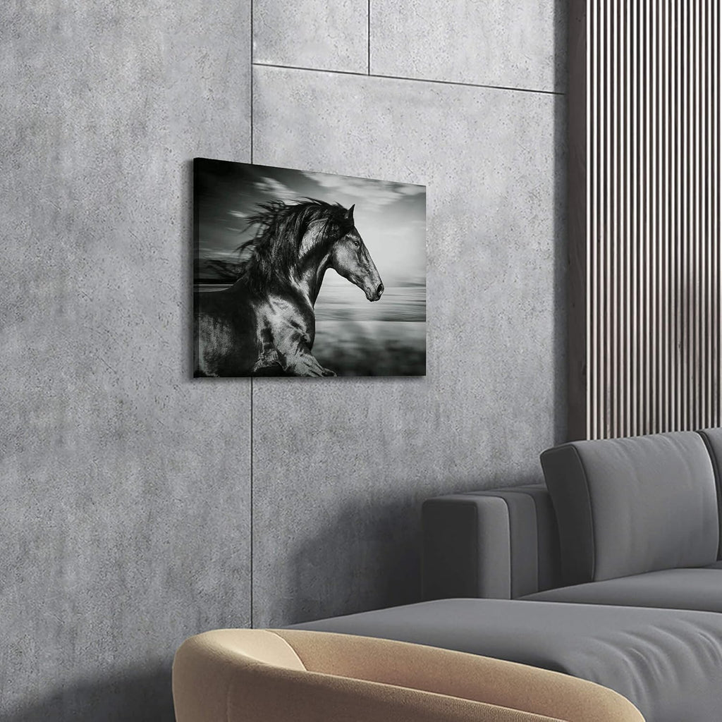 Black Horse Canvas Picture Prints Wild Animal Painting Art Artwork on Canvas K481