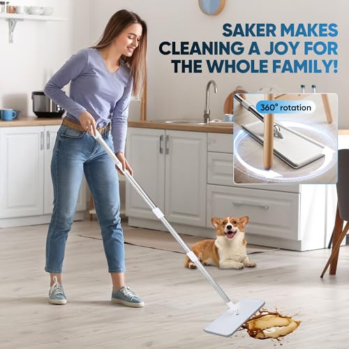 Mop and Bucket with Wringer Set, Flat Mop with 3 Washable Microfiber Pads M445569