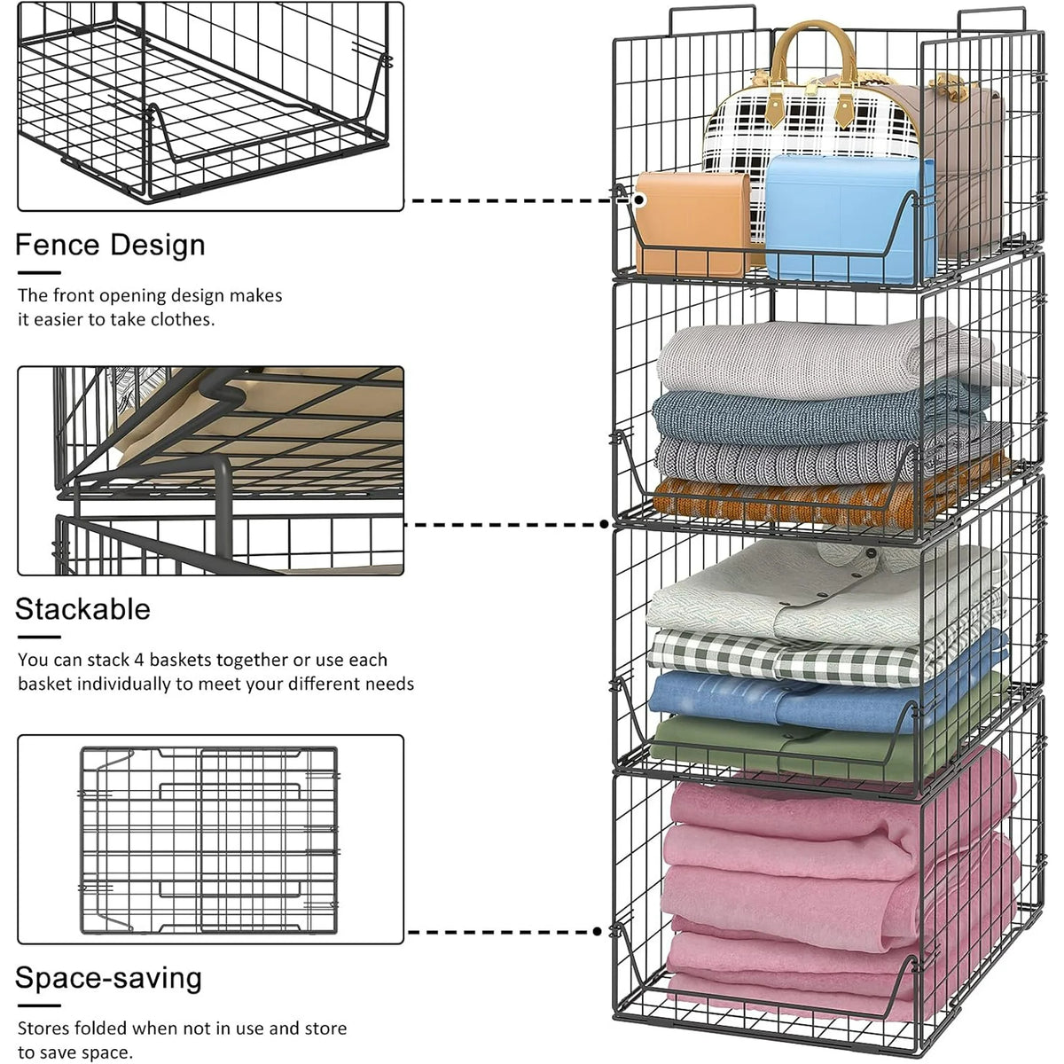 Black Metal Stackable Closet Organizers 4 Pack F23221