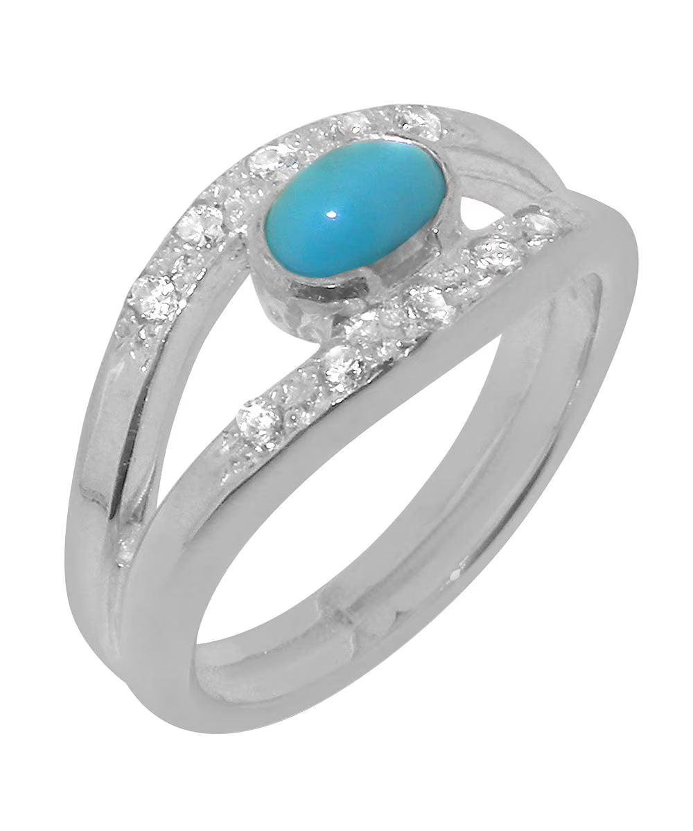 14k White Gold Turquoise Cubic Zirconia Womens Engagement Ring H281206