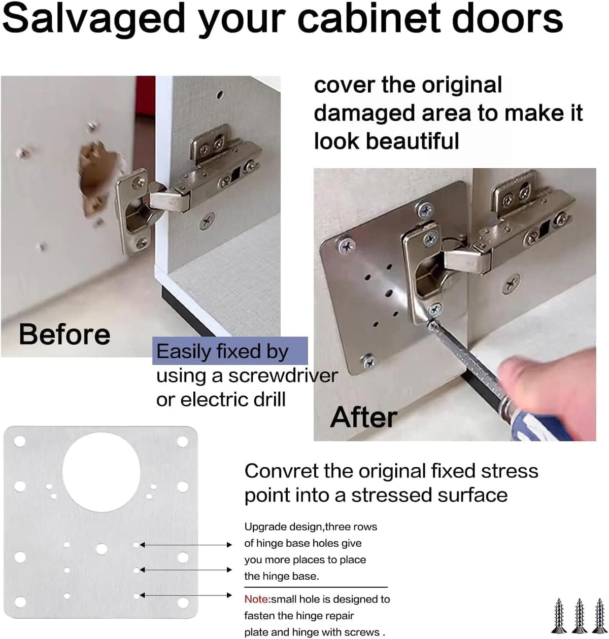 16pack Stainless Steel Cabinet Hinge Repair Plate kit with Mounting Screws Y2279
