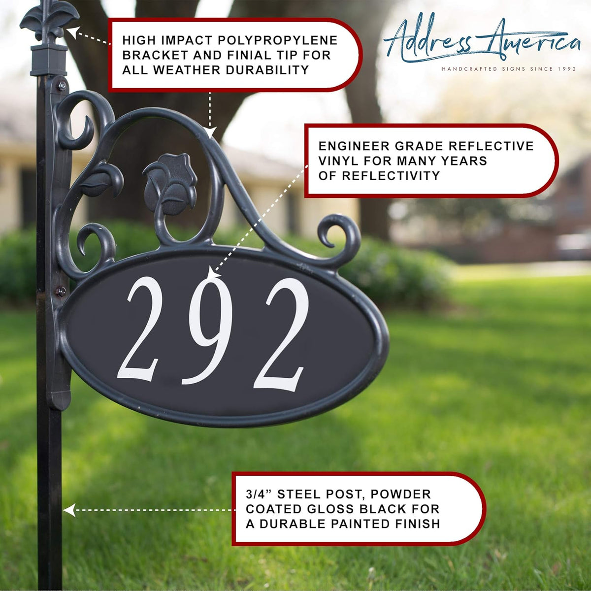 Handcrafted Double-Sided Reflective Address Sign with Pole H475877