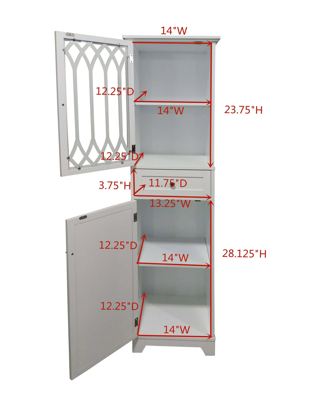 White Tall Wood Bathroom Storage Cabinet Linen Tower F9427
