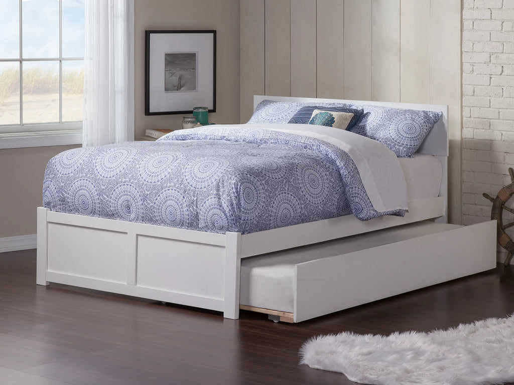 White Full Platform Bed with Twin Size Trundle Bed S38075