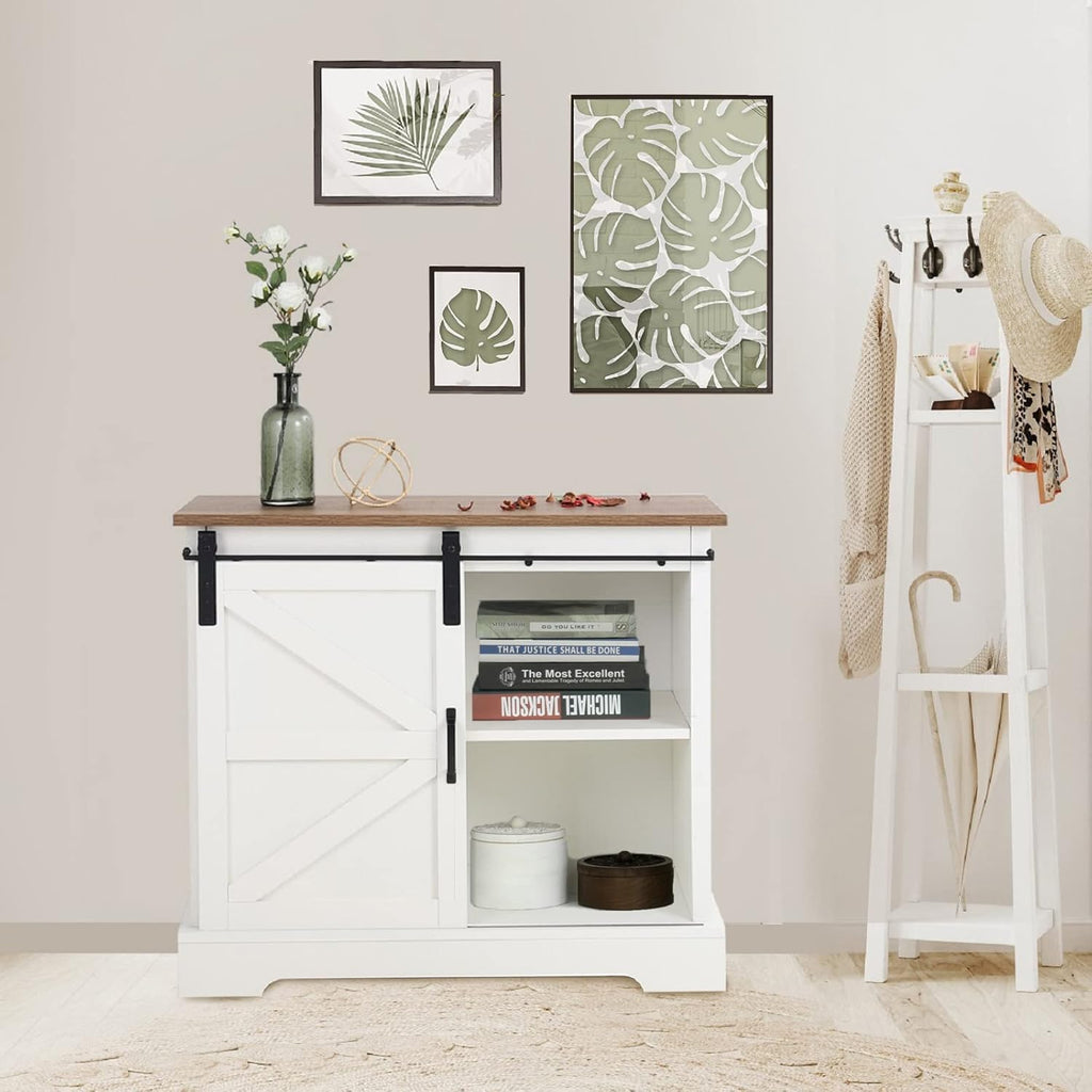 White Storage Chest with Sliding Barn Door W4826