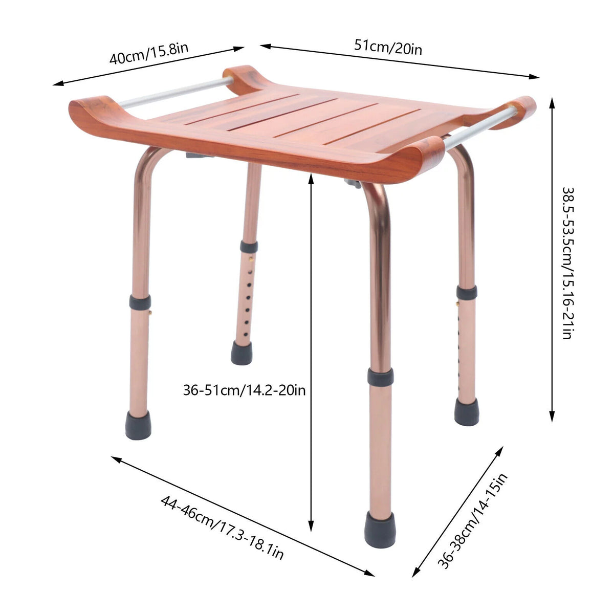 Teak Shower Stool Non-Slip Adjustable W728049