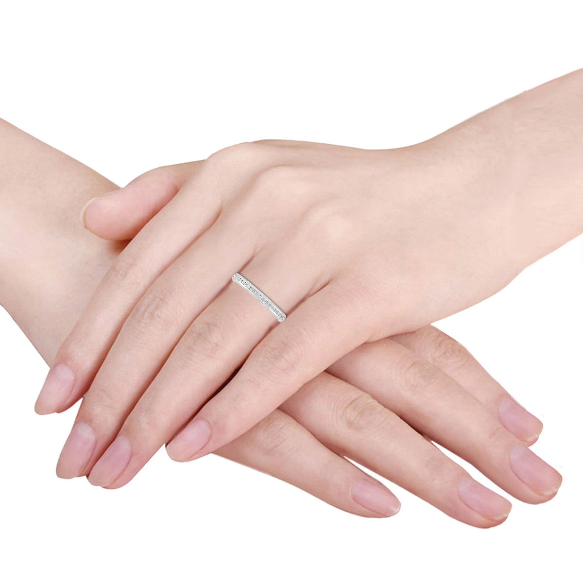 10K White Gold Round Diamond Stackable Band X9317