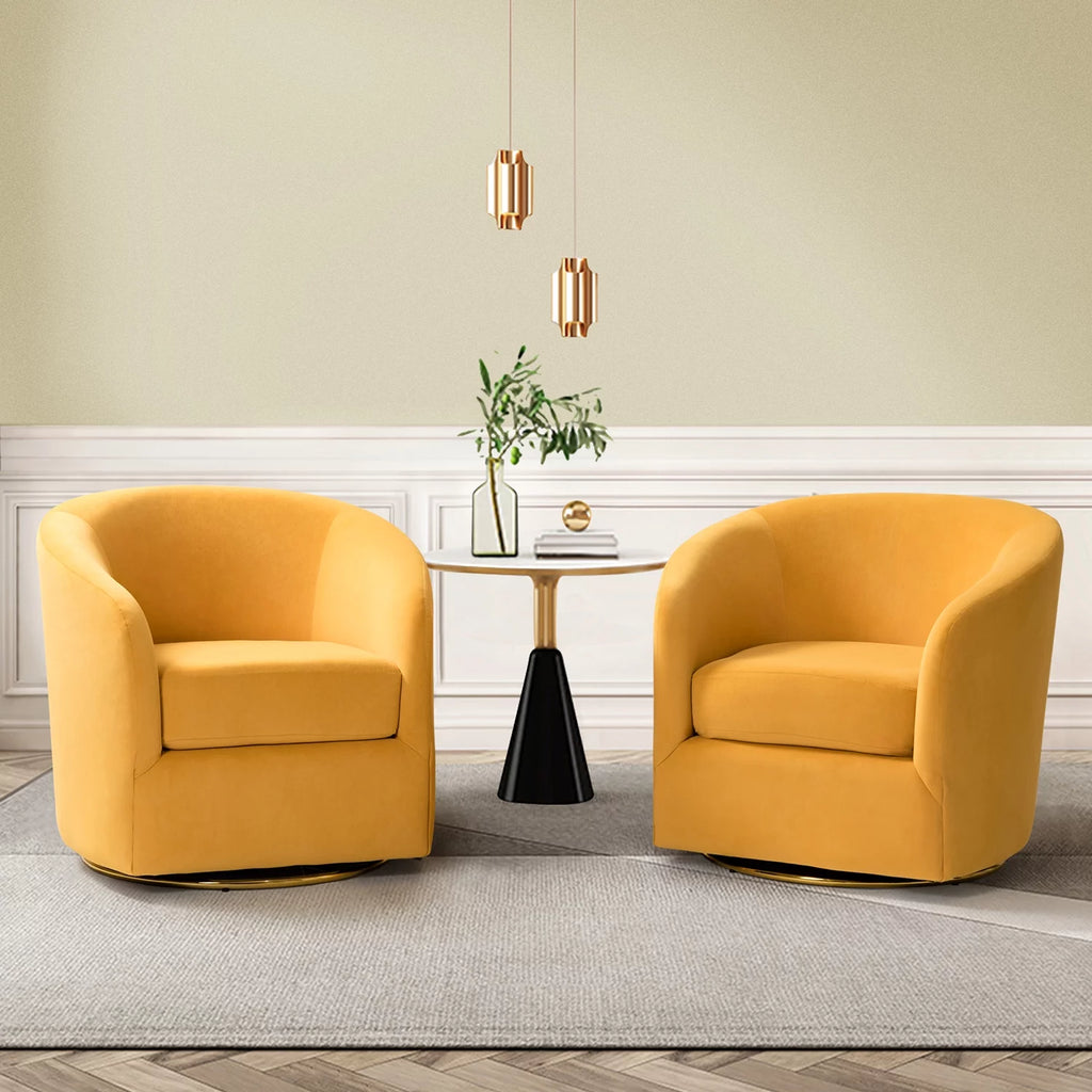 Velvet Swivel Barrel Chair Set of 2 Yellow R474
