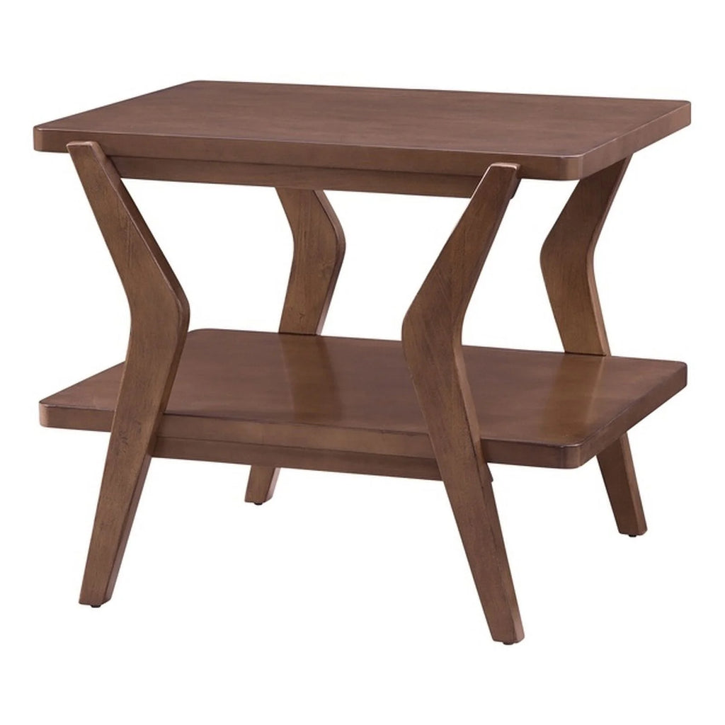 Brown Walnut Wood End Table with Lower Shelf W63761