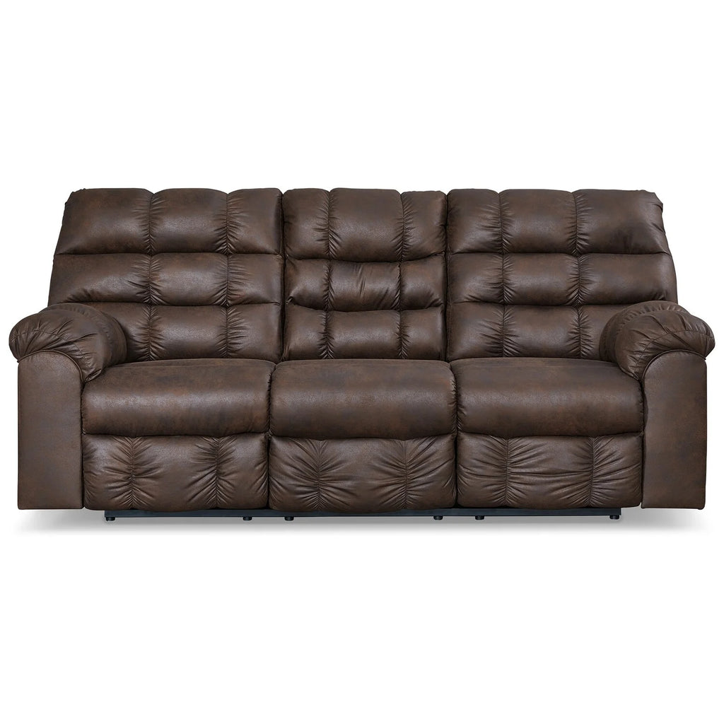90 Inch Reclining Sofa with Drop Down Table and 2 Cup Holder, Dark Brown S167