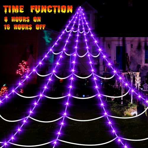 16.4Ft 220 LED Lighted Spider Web Lights with 8 Modes Waterproof Timer B611340