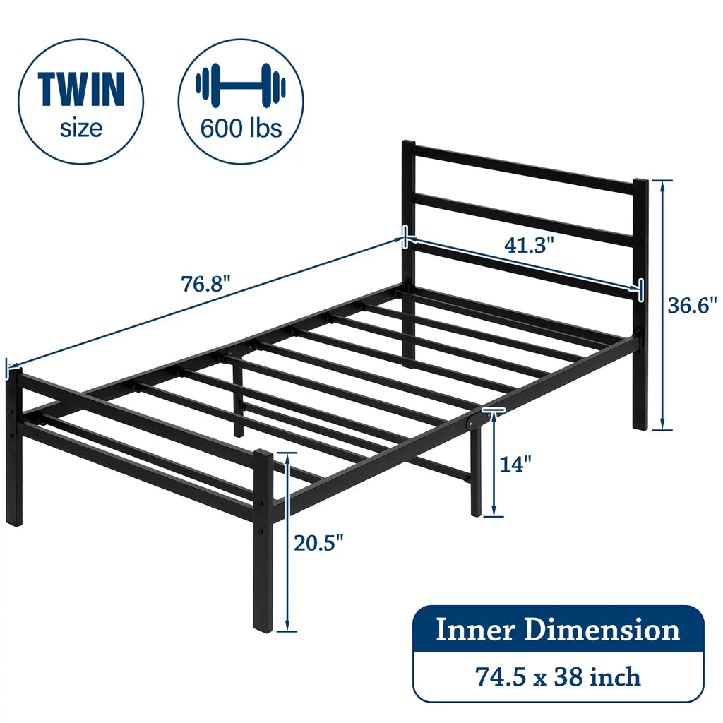 Full Size Metal Platform Bed Frame with Headboard P6399
