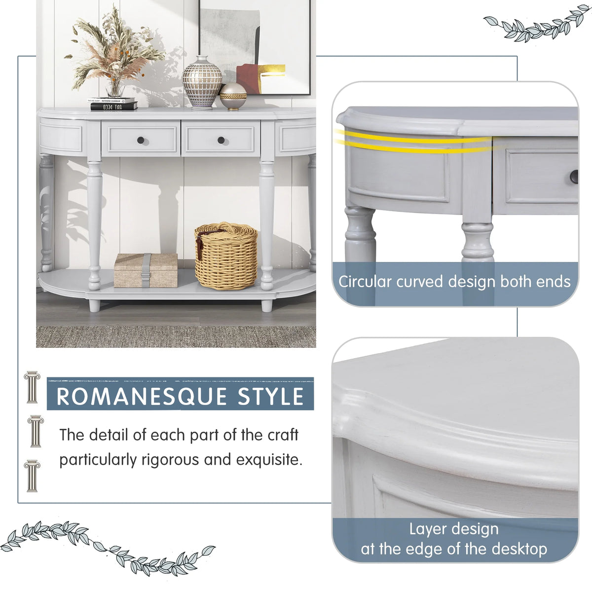52'' Solid Wood Curved Console Table with 2 Drawers and 1 Shelf Q165987