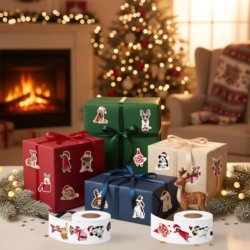 Christmas Dog Sticker Rolls 1000Pcs Vinyl Stickers L7639