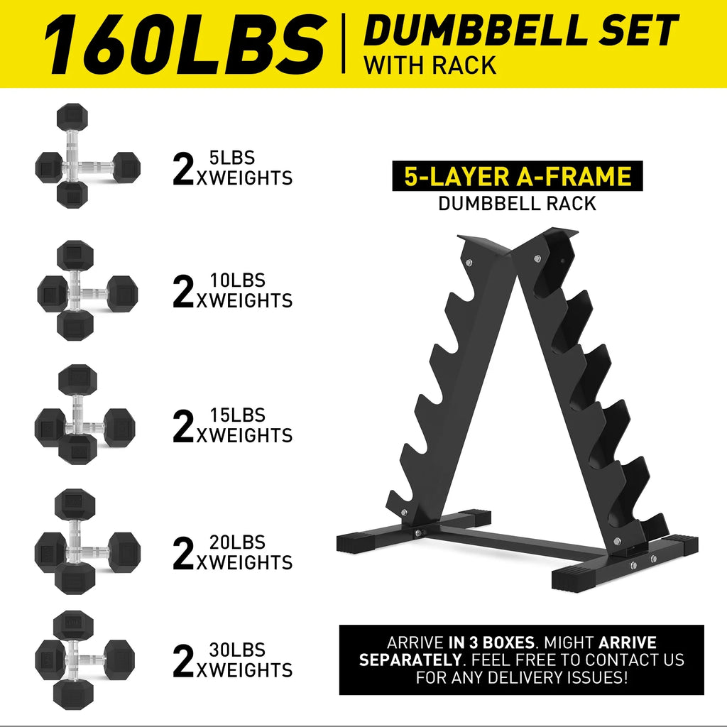 Rubber Hex Dumbbell Set with Racks U885