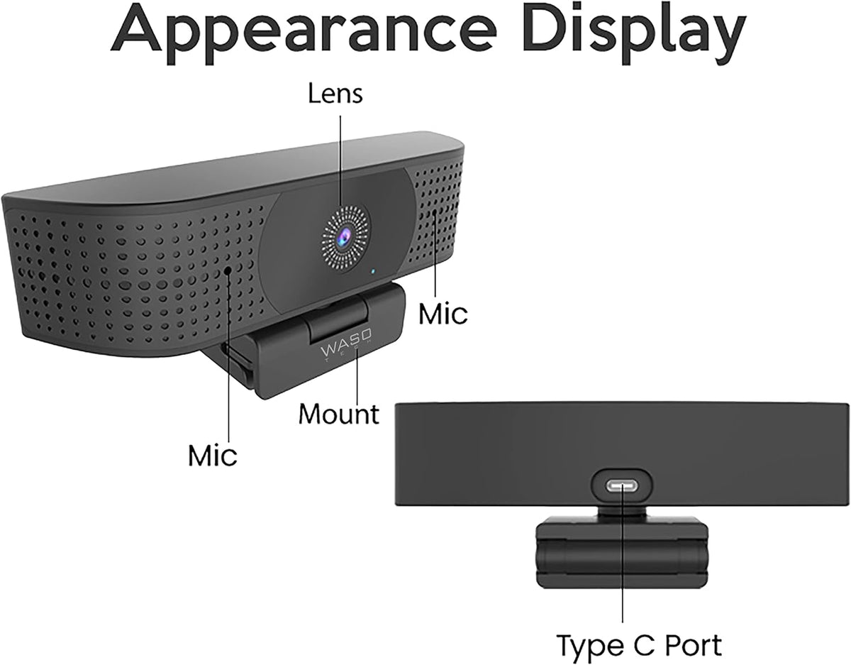 4K Webcam with Microphone, 8MP 30fps Auto Focus USB Q91395