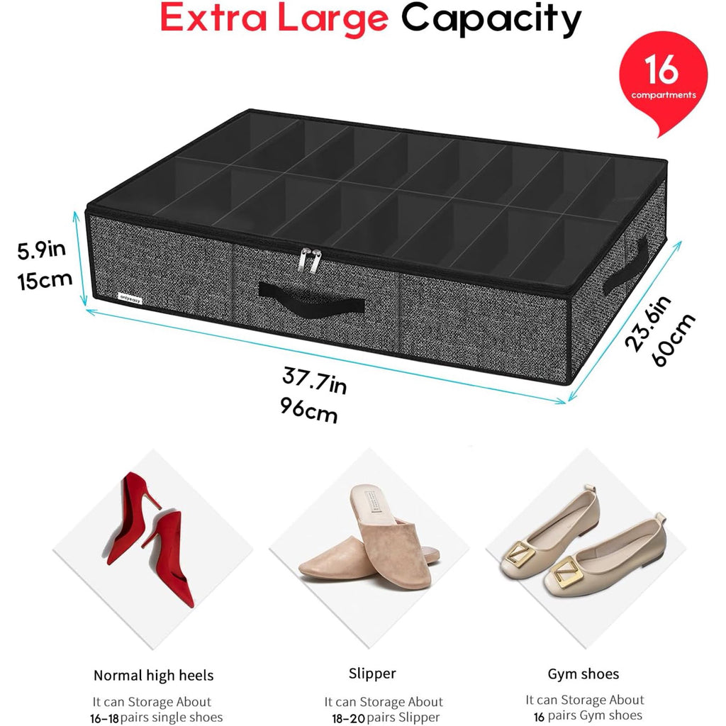 Black Linen-like Underbed Shoe Storage Organizer R919