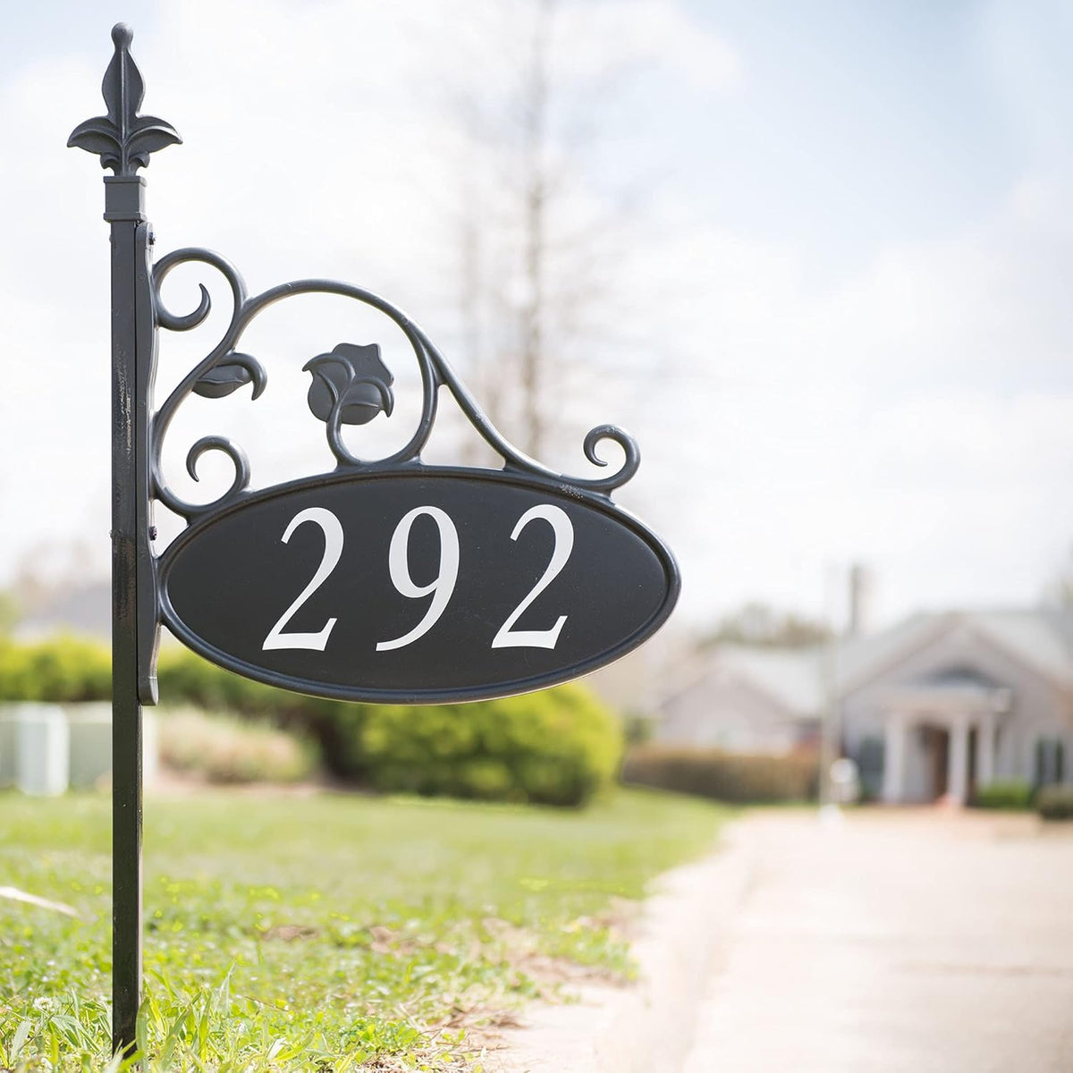 Handcrafted Double-Sided Reflective Address Sign with Pole H475877