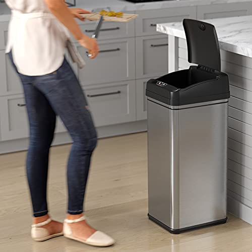 13 Gallon Motion Sensor Stainless Steel Trash Can with Lid G25681