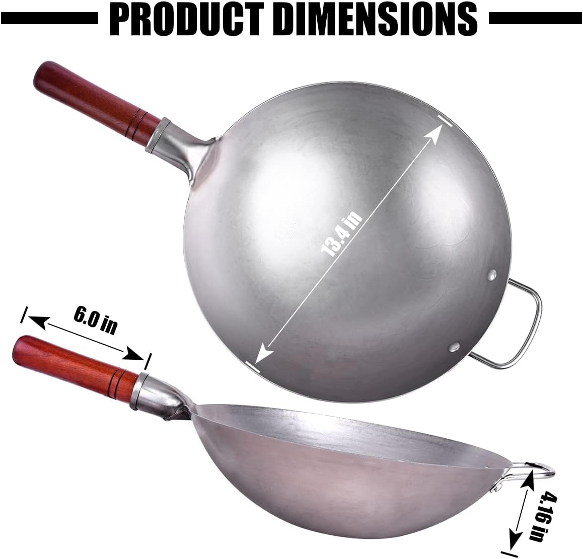 Carbon Steel Hand Hammered Wok Pan Set with 8 Pcs Cookware Accessories L592