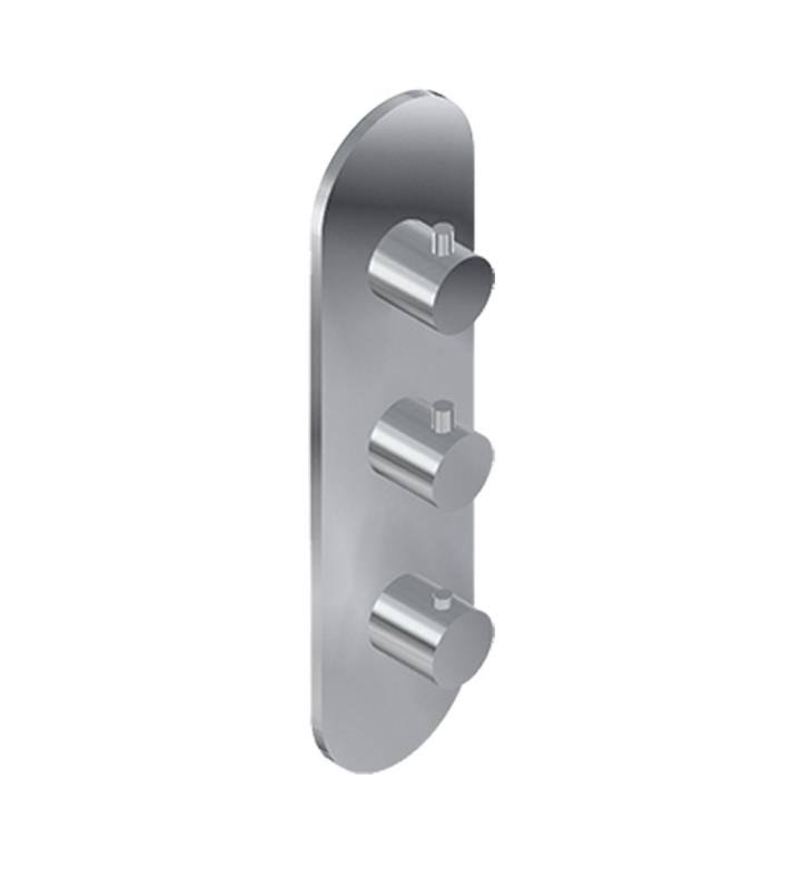 Round Three Hole Vertical Thermostatic Valve Trim Plate with Handle in Architectural White W791