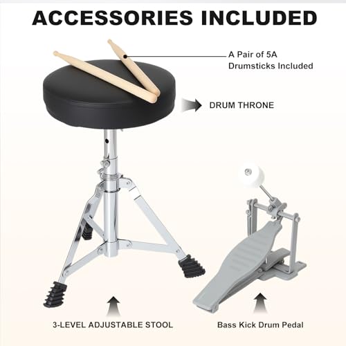 3-Piece 14'' Junior Drum Set with Bass Tom Snare Drum, Cymbal, Pedal, Drumsticks (Pink) E239