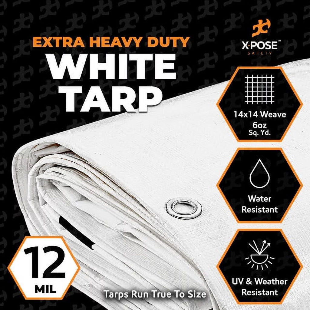 White Heavy Duty 10' x 20' Waterproof 12 Mil Poly Tarp T173244
