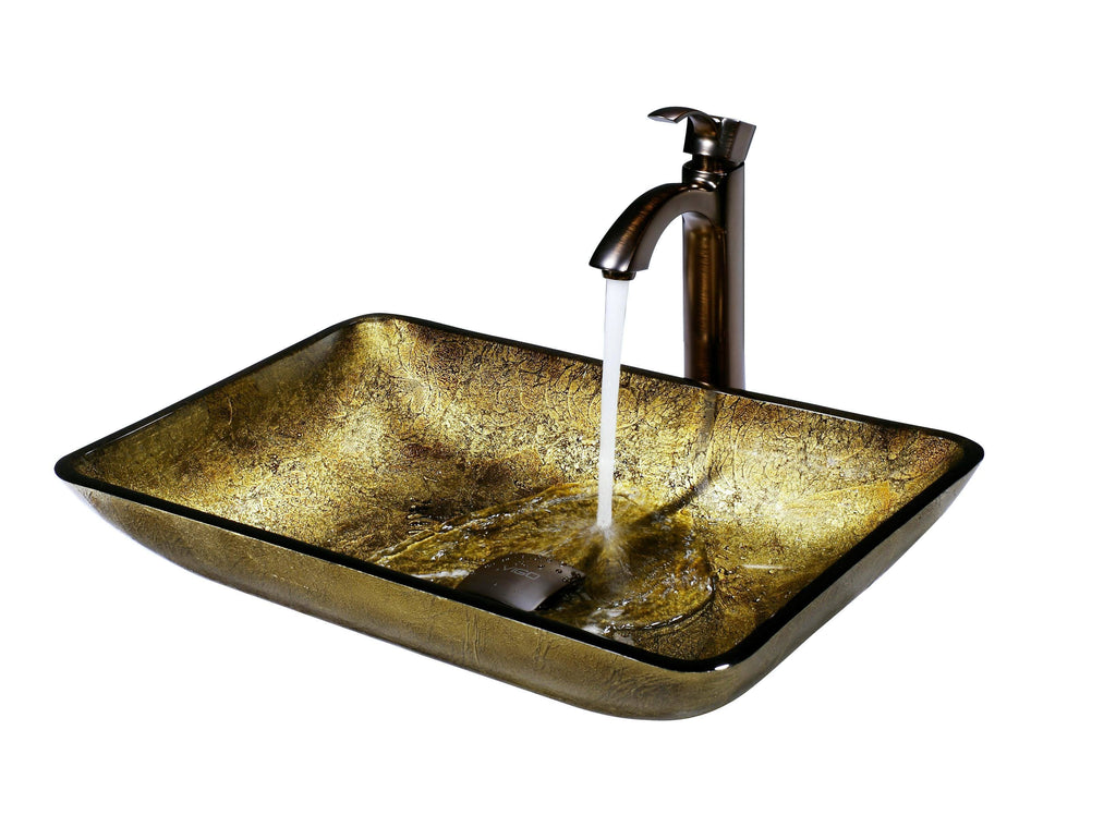 Bronze Rectangular Vessel Bathroom Sink with Faucet I5395