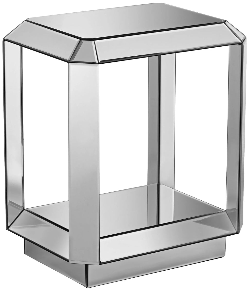 Mirrored Rectangular Accent Side End Table with Open Shelf G5294