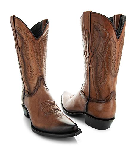 Tan Genuine Leather Snip Toe Cowboy Boots J245115