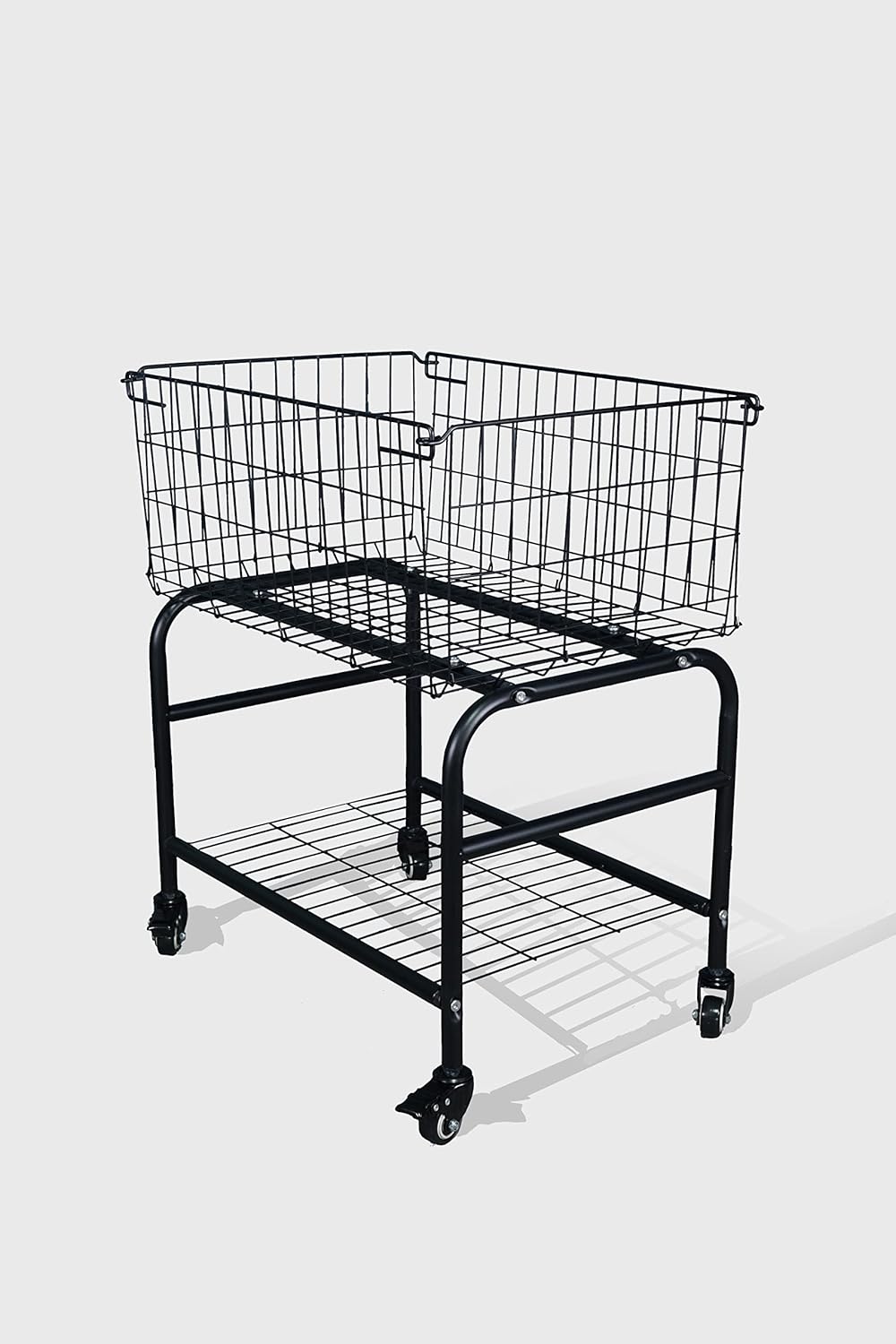 Black Metal Rolling Laundry Cart with 2 Wheels V290954