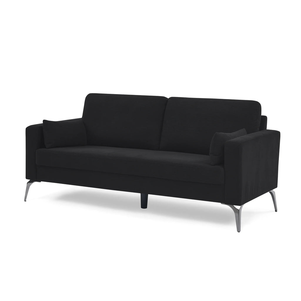Black Corduroy 3-Seater Sofa with Square Arms V21897