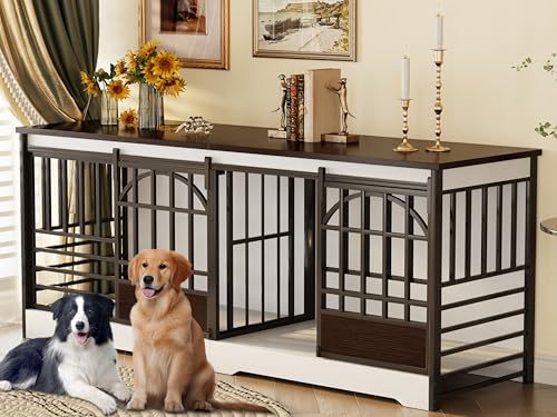 Brown Double Dog Crate Furniture with Divider X7152