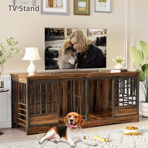 Brown Double Dog Crate Furniture with Divider X7152