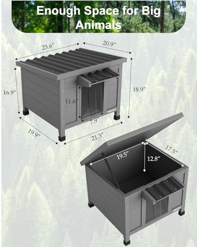 Outdoor Cat House Waterproof Foam Insulated Large Wooden Cat Condos 21.3" L x 19.9" W x 18.9" H K799925