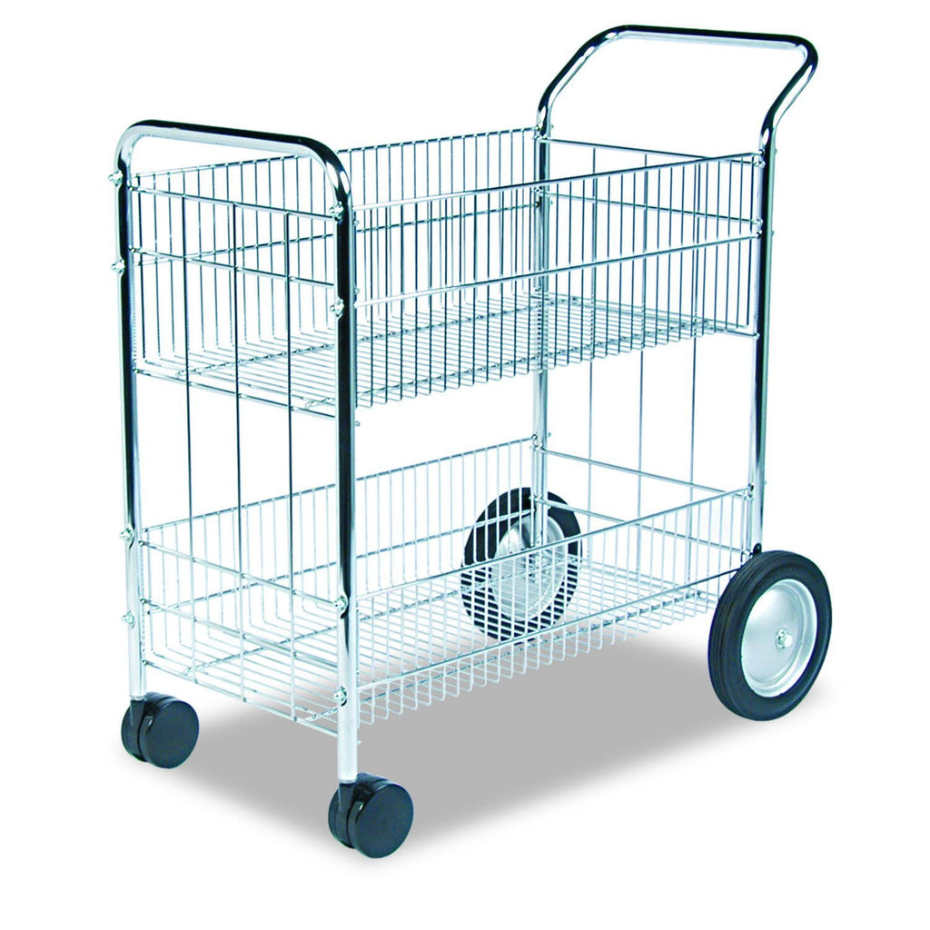 Chrome-Plated Steel Wire Mail Cart with Upper and Lower Baskets F9227