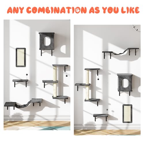 White 6 Pcs Cat Wall Shelves Set Q77429