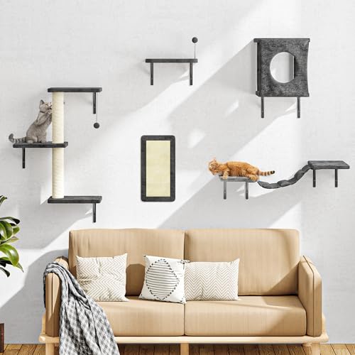 White 6 Pcs Cat Wall Shelves Set Q77429
